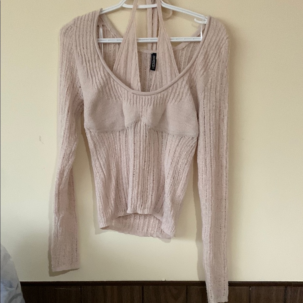 H&M Cream Ribbed Bikini Halter Sweater